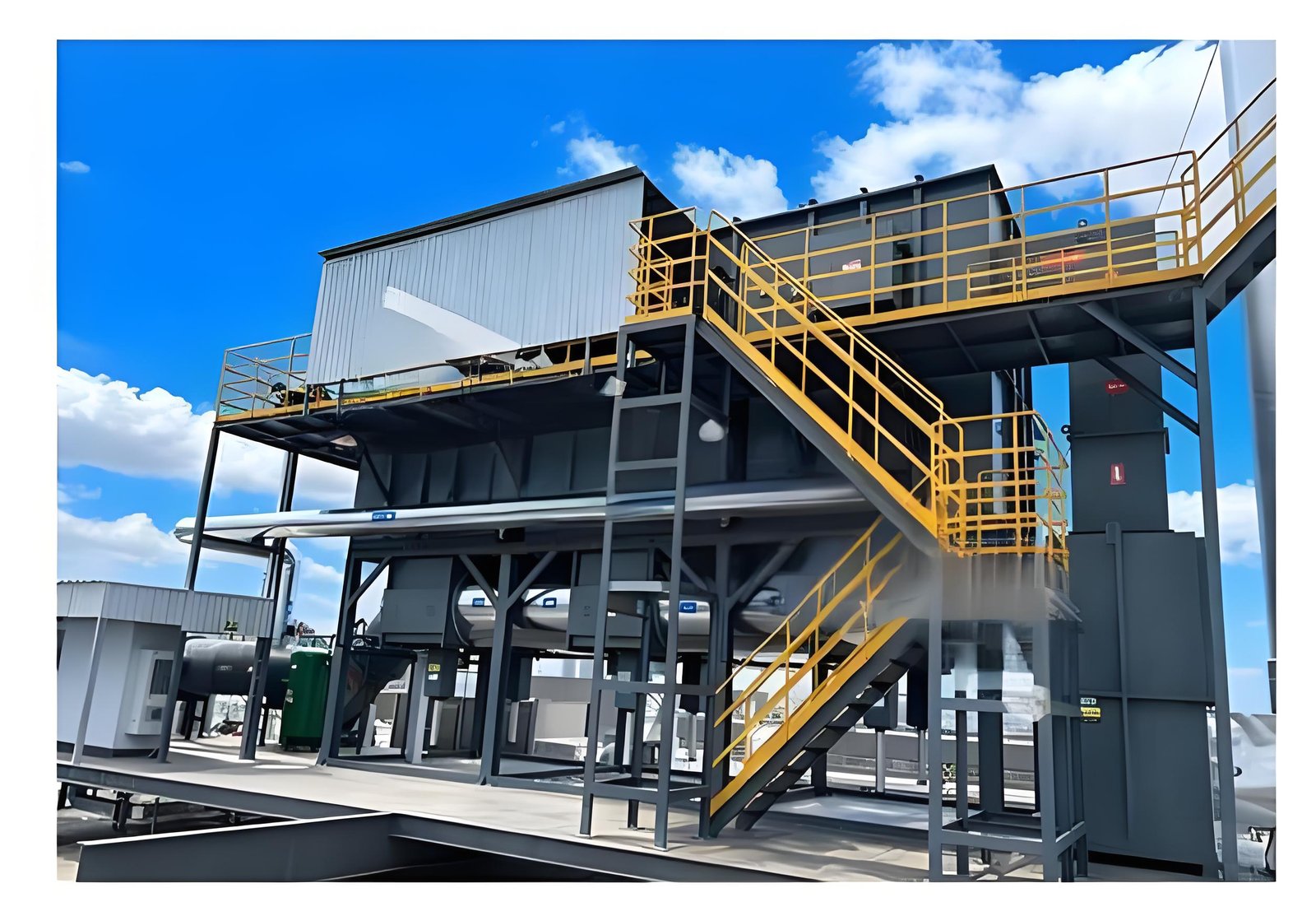 Industrial VOC oxidizer equipment with duct connections for production exhaust
